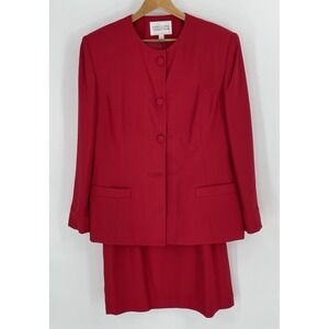 Executive Collection Size 16 Women Lined Blazer Skirt Suit Set Red Classic Flaw